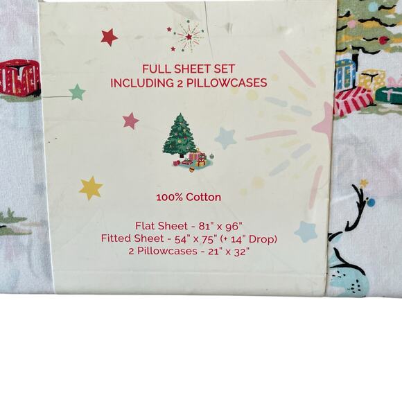 Cath Kidston London 4pc FULL Sheet Set Christmas Animals Cream Cotton NEW - Picture 11 of 15